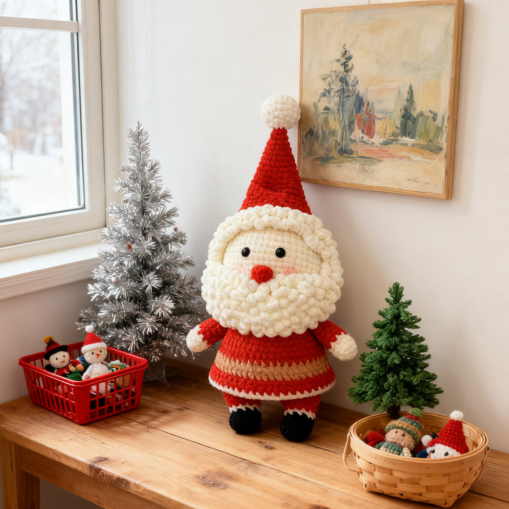 Large Handcrafted Crochet Santa Claus - Giant Soft Plush Holiday Decor Handmade Knit Doll Ideal Christmas Gift for Family & Friends