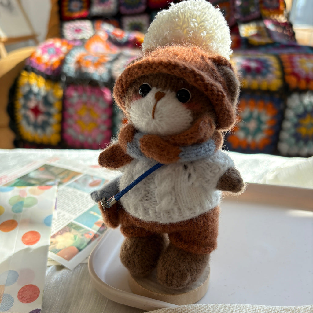 Handmade Crochet Teddy Bear Doll (5.5" x 2.75") - Customizable Knit Stuffed Animal | Artisanal Plush Toy Product Details