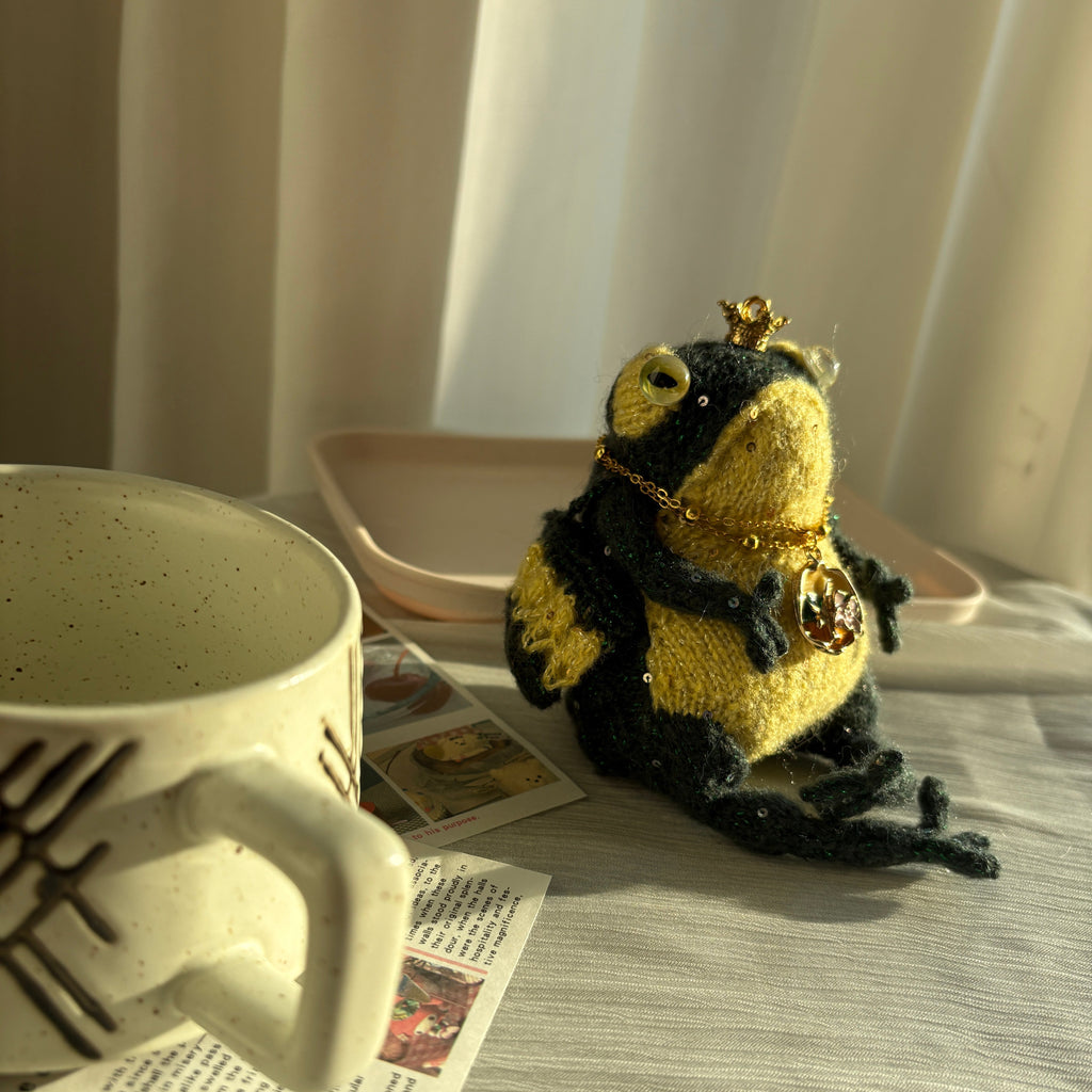 Handmade Crochet Two-Tone Royal Frog Plushie (10cm) | Removable Gold Crown & Accessories | Keychain Kit Included (Decor/Bag Charm)