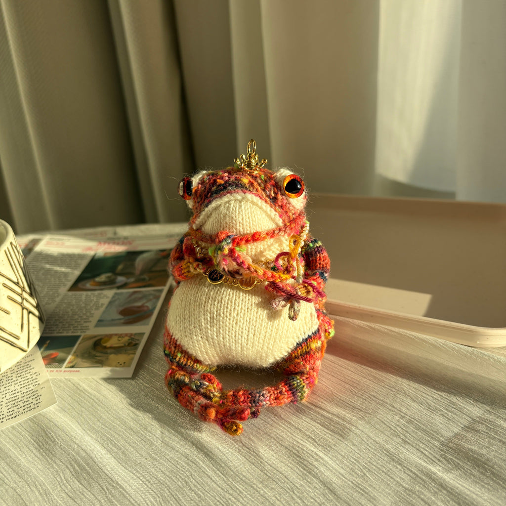 Handmade Crochet Red Royal Frog Plushie (10cm) | Removable Crown & Hat Accessory | Keychain Kit Included (Decor/Bag Charm)
