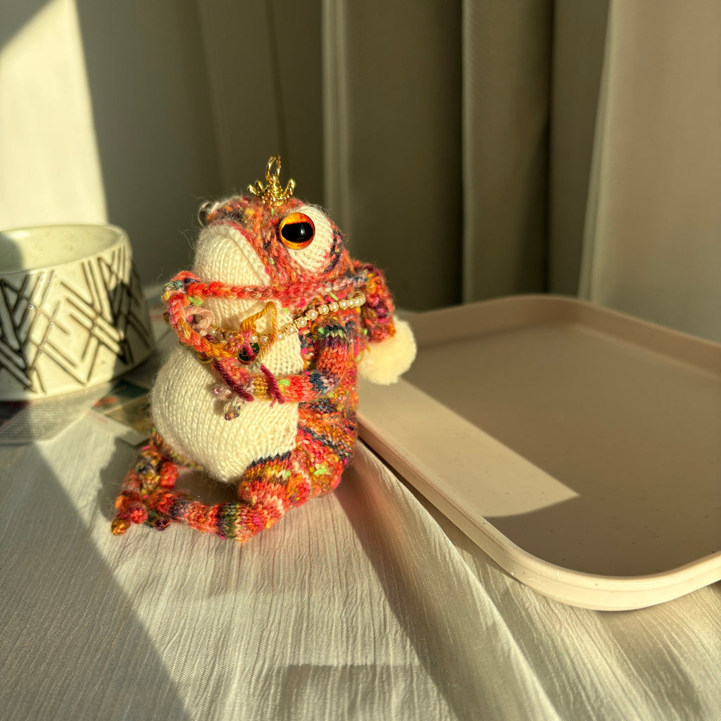 Handmade Crochet Red Royal Frog Plushie (10cm) | Removable Crown & Hat Accessory | Keychain Kit Included (Decor/Bag Charm)